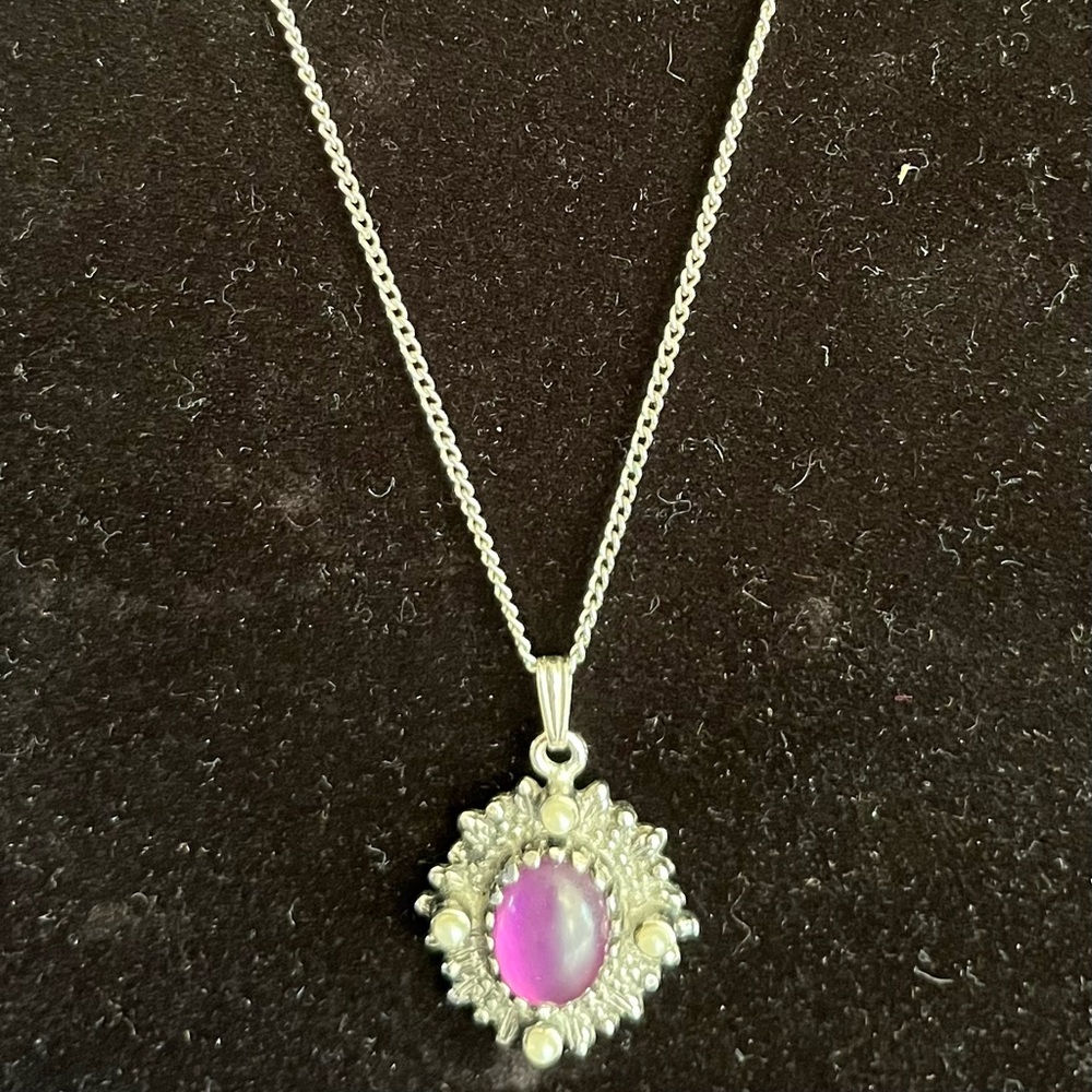 Vintage Sarah Cov Silver and Purple Pendant Necklace